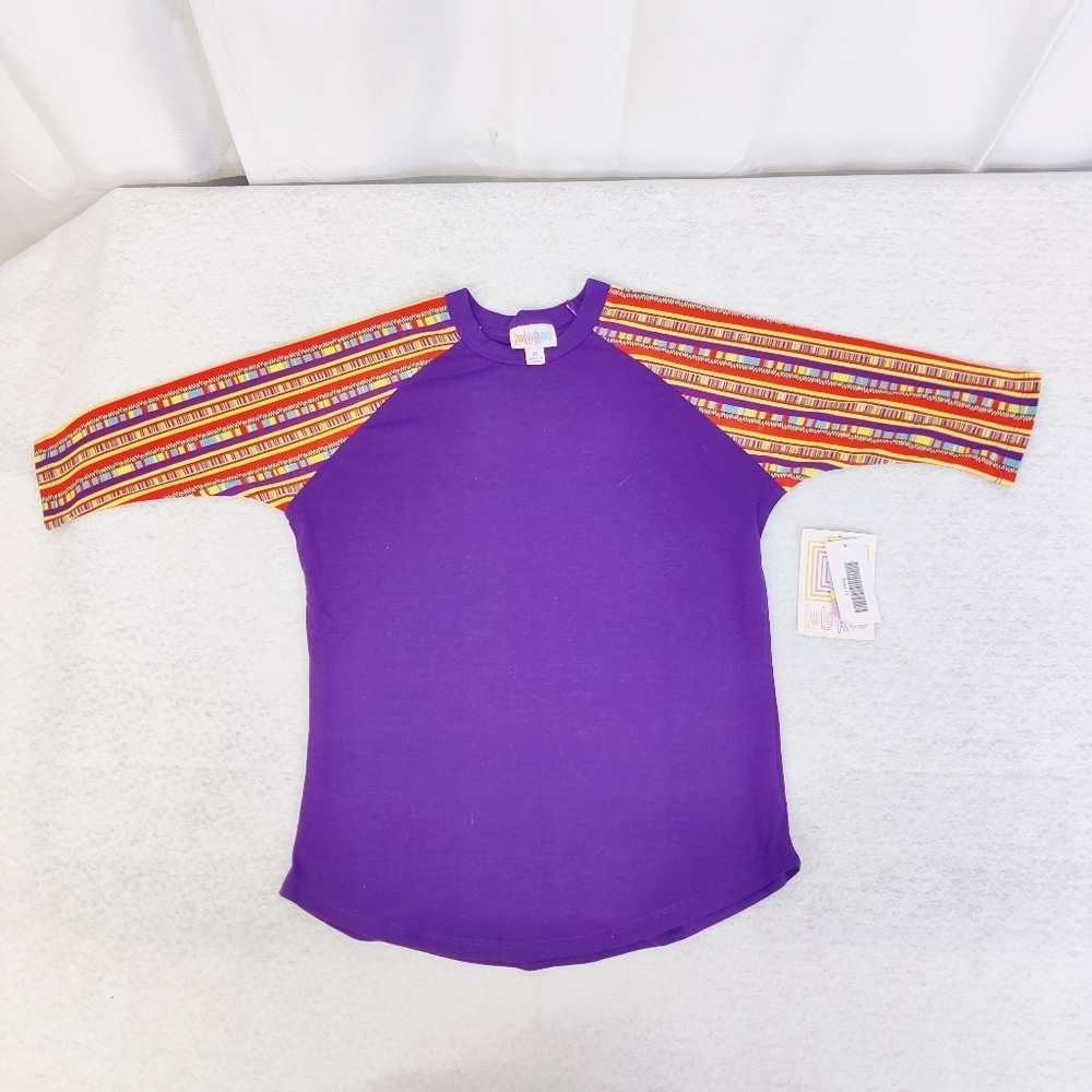 NEW LuLaRoe Sloan Tee Kids' Baseball Top Raglan Girls Boys Size 6 Purple - Picture 11 of 11